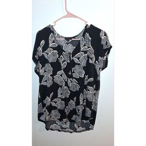Laura Cruz Multicolor Floral Short Sleeve V-neck Blouse Sz 1X